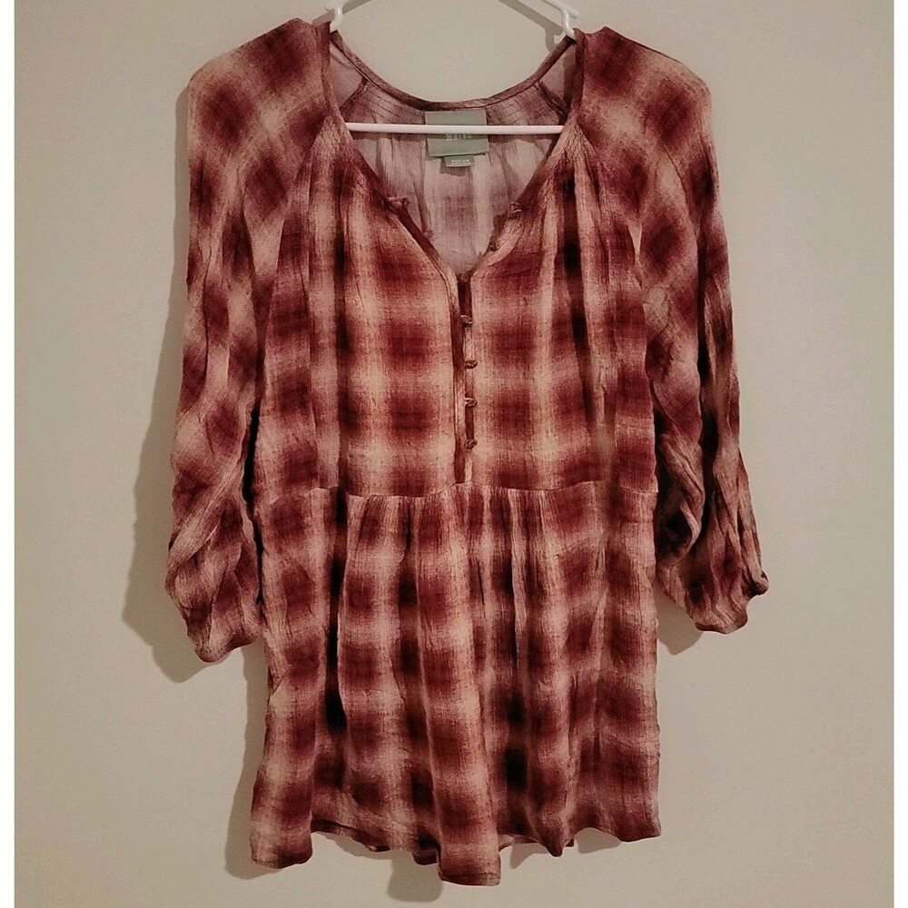 Maeve Anthropologie Womens Top Size Medium Plaid Shirt‎ Cottagecore Retro